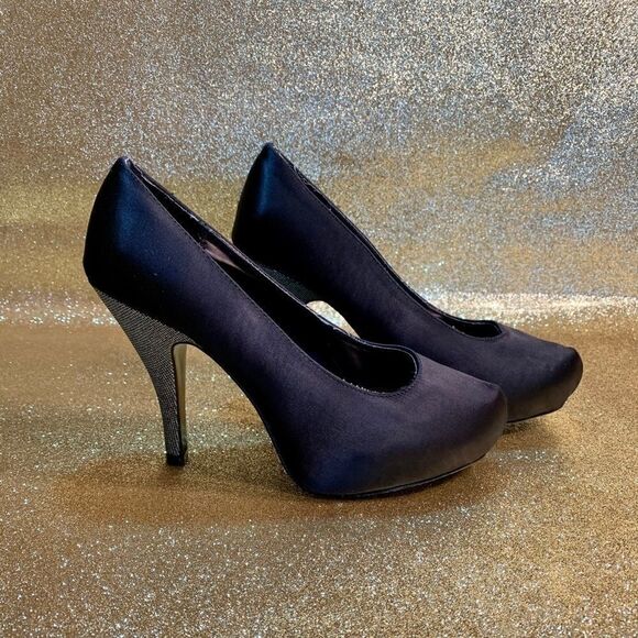 Black Satin Pump with 4” Silver Glitter Heel - Picture 1 of 4